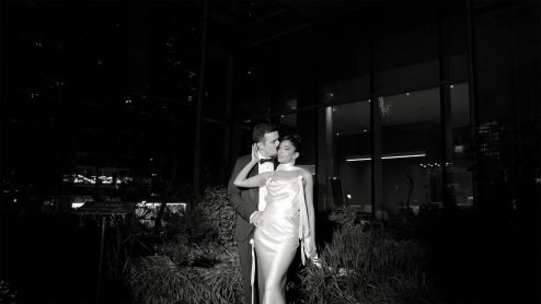 Wedding Films 8 Couple pose for night portraits at their shangri-La wedding in Toronto