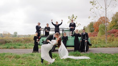 Wedding Films 6 couple kiss at their farm wedding near toronto